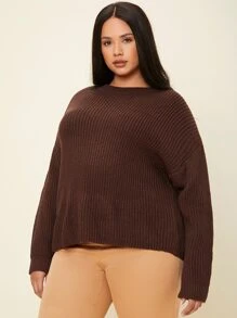 SHEIN Jersey cruzado trasero de hombros caídos - Café integral - Ver 4