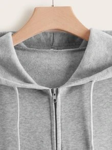 CovetEZ Áo nỉ dáng rộng, khóa kéo, dây rút, màu trơn. - Màu Xám nhạt - Xem 4