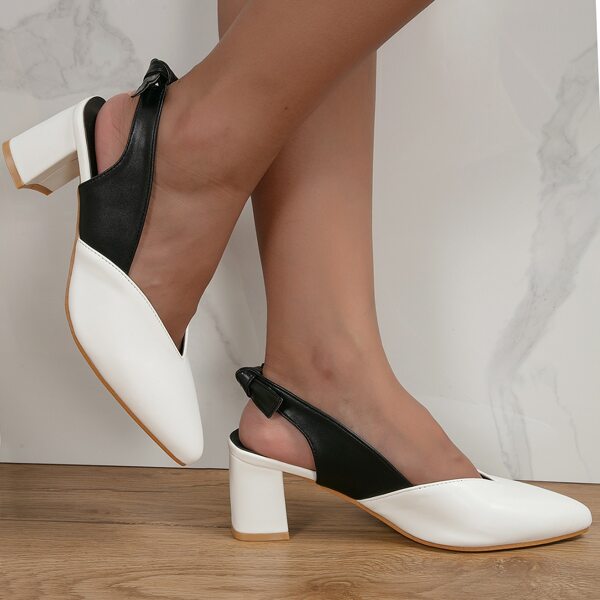 

Two Tone Chunky Slingback Pumps, White