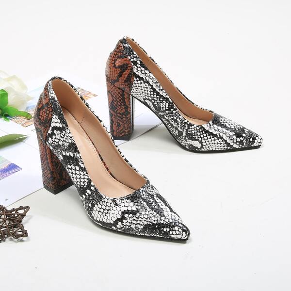 

Snakeskin Chunky Court Heels, Multicolor