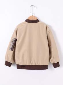 Niñas Cazadora tipo bomber con bolsillo con solapa de color combinado con cremallera - Caqui - Ver 2