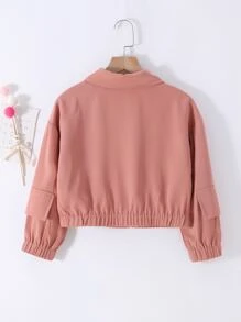 Girls Flap Detail Drop Shoulder Zipper Jacket - Dusty Pink - View 2