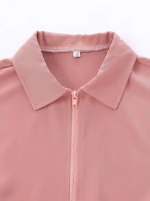 Girls Flap Detail Drop Shoulder Zipper Jacket - Dusty Pink - View 3