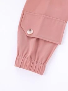 Girls Flap Detail Drop Shoulder Zipper Jacket - Dusty Pink - View 4