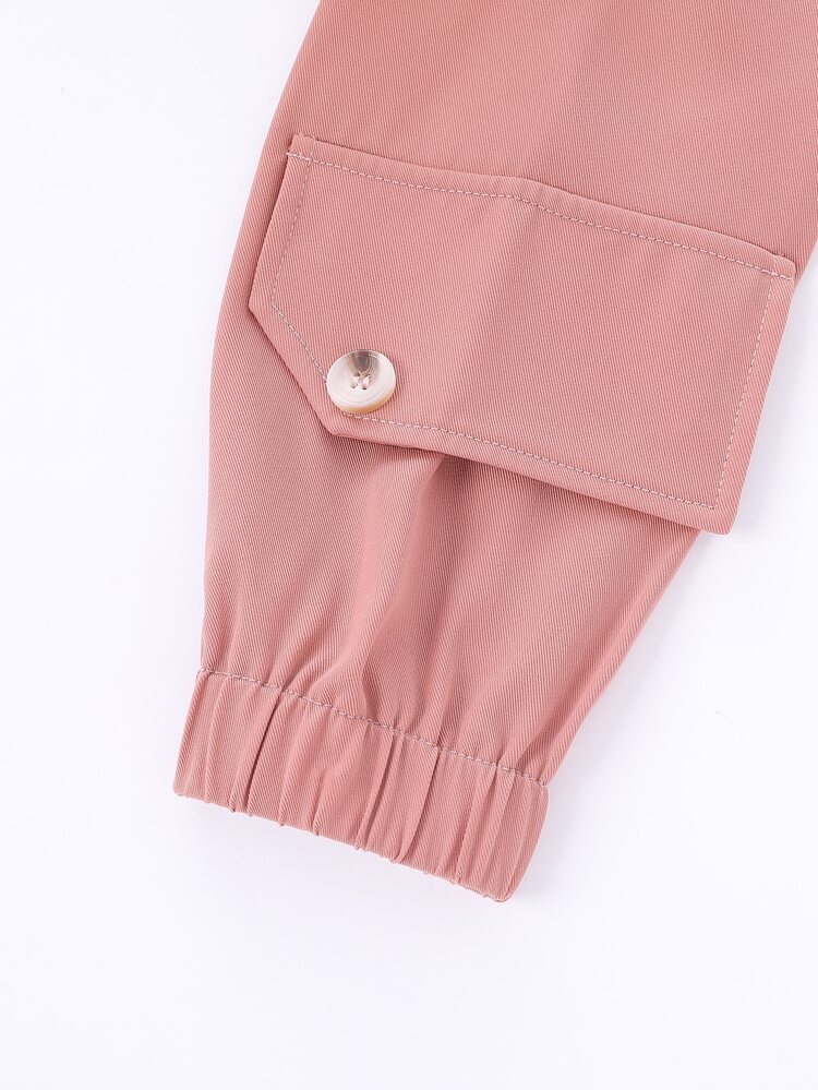 Girls Flap Detail Drop Shoulder Zipper Jacket - Dusty Pink - View 4
