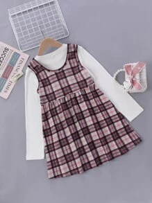 Girls Ribbed Knit Tee & Tartan Dress