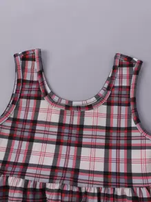 Girls Ribbed Knit Tee & Tartan Dress