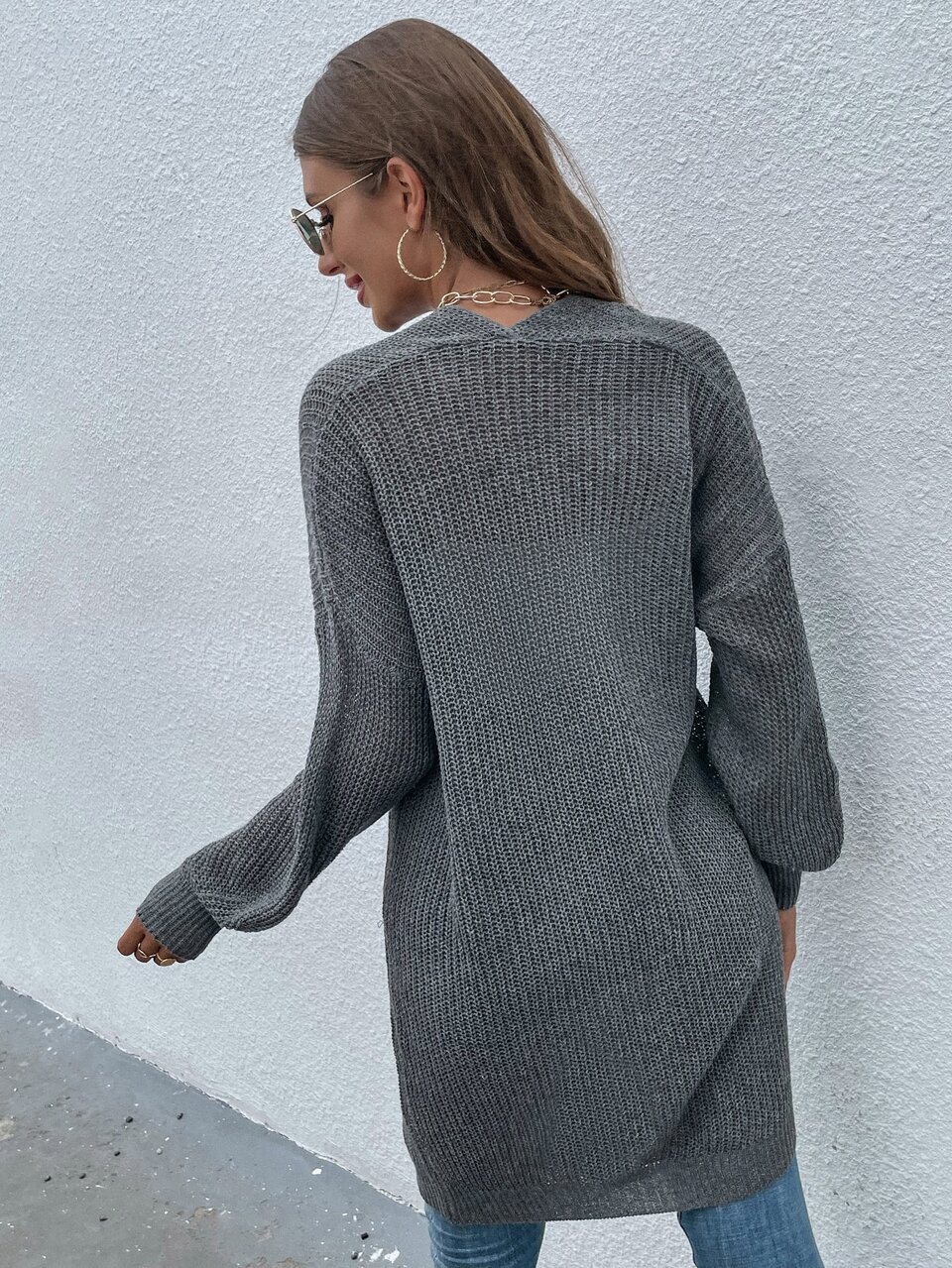 Open Front Rib-Knit Cardigan,Long Sleeve Tops Fall Winter Cloth For Women