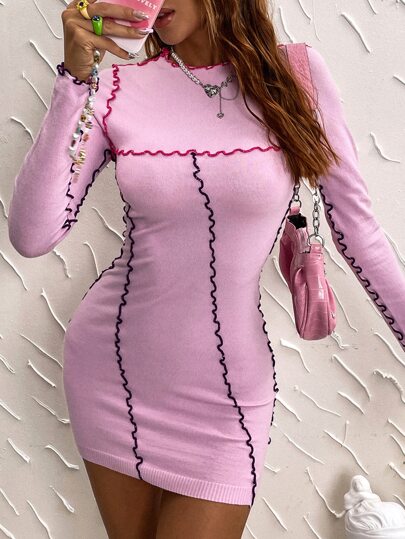 Contrast Seam Bodycon Sweater Dress