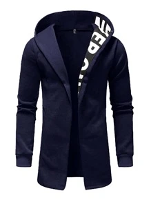 Manfinity LEGND Capucha de hombres de parte delantera abierta con estampado de letra - Azul Marino - Ver 1