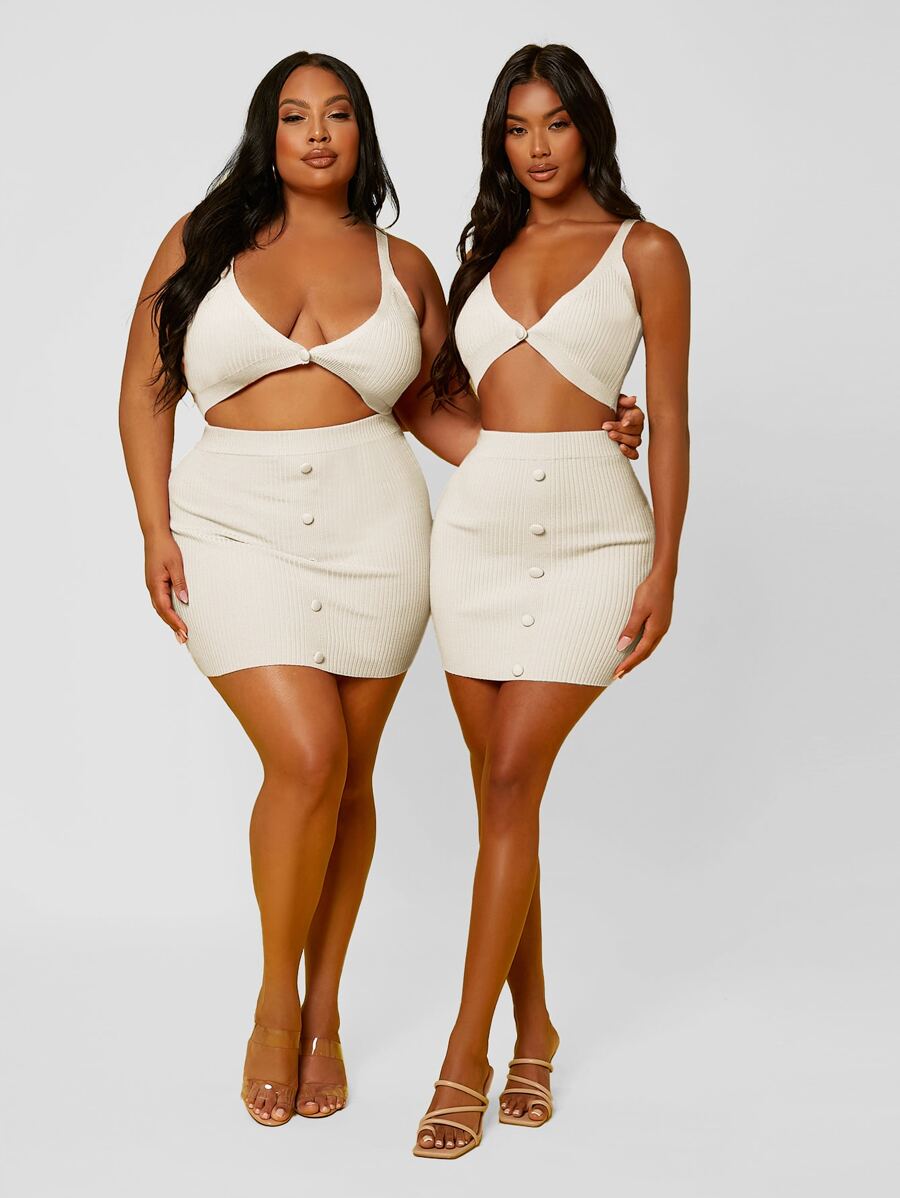 SHEIN 1 pieza top tejido de canalé con botón - Blanco - Ver 1