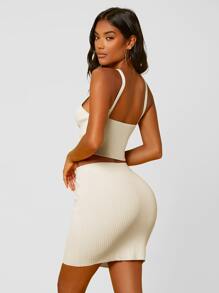 SHEIN 1 pieza top tejido de canalé con botón - Blanco - Ver 2