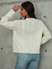 素色麻花編織落肩袖套頭毛衣