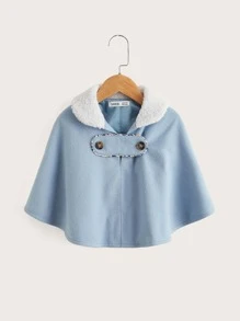 SHEIN Niñitas cuello de borreguito con botones poncho Abrigo - Celeste - Ver 1