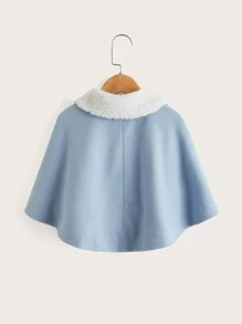 SHEIN Niñitas cuello de borreguito con botones poncho Abrigo - Celeste - Ver 2