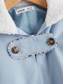 SHEIN Niñitas cuello de borreguito con botones poncho Abrigo - Celeste - Ver 4