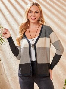 SHEIN V-neck Colorblock Cardigan
