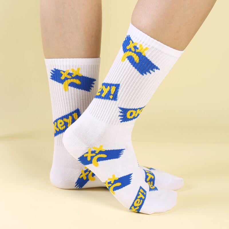 

Letter Graphic Crew Socks, Blue and white