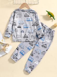 SHEIN 男童卡通車印花套衫和運動褲 - 彩色 - 查看 2