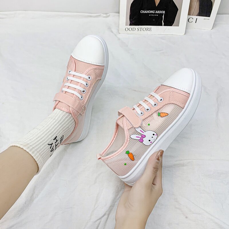 

Rabbit Graphic Canvas Shoes, Pink