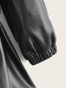 SHEIN Toddler Girls Ruffle Trim Double Breasted Belted PU Leather Coat - Black - View 4