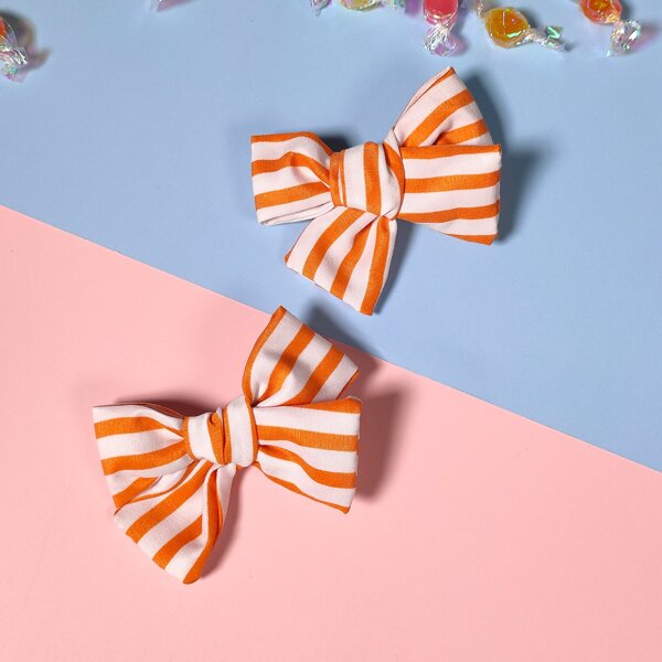 

2pcs Girls Striped Bow Knot Hair Clip, Multicolor