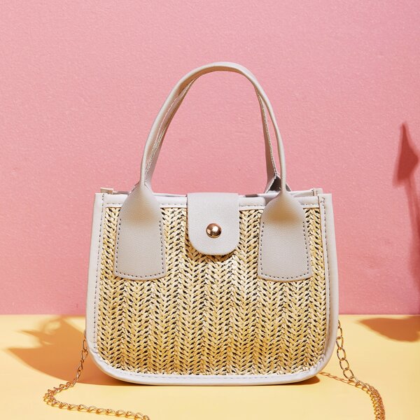 

Contrast Binding Straw Bag, Multicolor