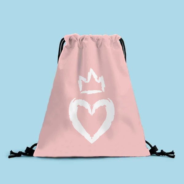 

Heart & Crown Graphic Drawstring Backpack, Pink