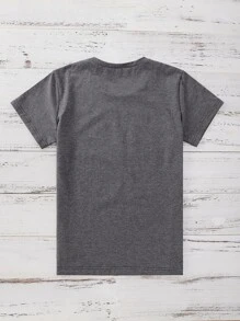 SHEIN LUNE Slogan Graphic Crew Neck Tee - Grey - View 2