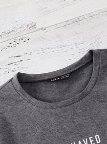 SHEIN LUNE Slogan Graphic Crew Neck Tee - Grey - View 3