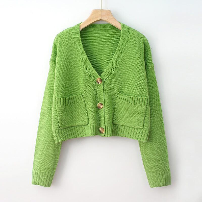 

Drop Shoulder Pocket Front Cardigan, Lime green