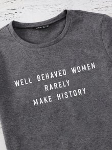 SHEIN LUNE Slogan Graphic Crew Neck Tee - Grey - View 5