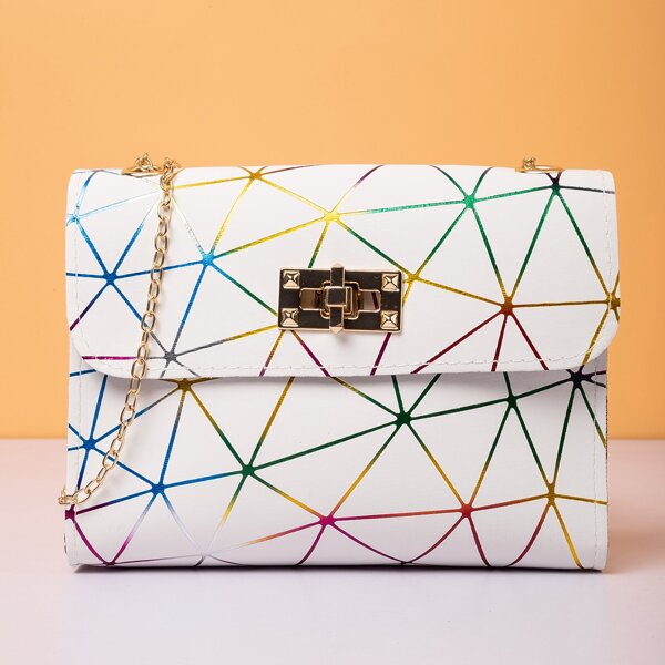 

Gradient Geometric Flap Chain Bag, White