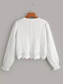 SHEIN EZwear 珍珠前紐扣貝殼邊開襟衫 - 白色 - 查看 2