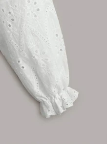 SHEIN EZwear 珍珠前紐扣貝殼邊開襟衫 - 白色 - 查看 4