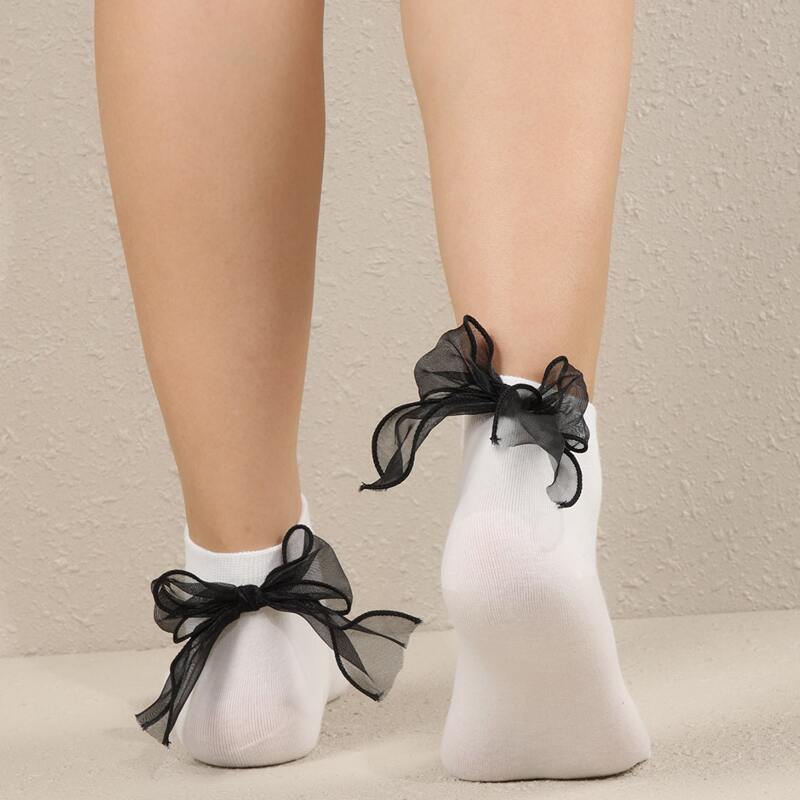 

Bow Decor Crew Socks, Black and white