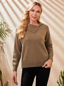 EMERY ROSE Áo len nữ màu trơn Giải trí - Màu Khaki - Xem 1