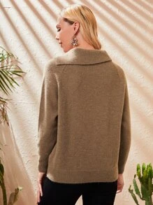 EMERY ROSE Áo len nữ màu trơn Giải trí - Màu Khaki - Xem 2