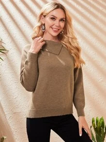 EMERY ROSE Áo len nữ màu trơn Giải trí - Màu Khaki - Xem 3