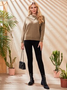 EMERY ROSE Áo len nữ màu trơn Giải trí - Màu Khaki - Xem 4