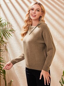 EMERY ROSE Áo len nữ màu trơn Giải trí - Màu Khaki - Xem 5