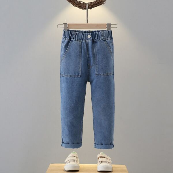 

Toddler Boys Slant Pocket Elastic Waist Jeans, Medium wash