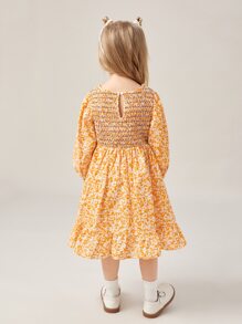 SHEIN Đầm bé gái Nút Dải chun Hoa Tất cả trên in Boho - Nhiều màu - Xem 2