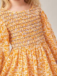 SHEIN Đầm bé gái Nút Dải chun Hoa Tất cả trên in Boho - Nhiều màu - Xem 4