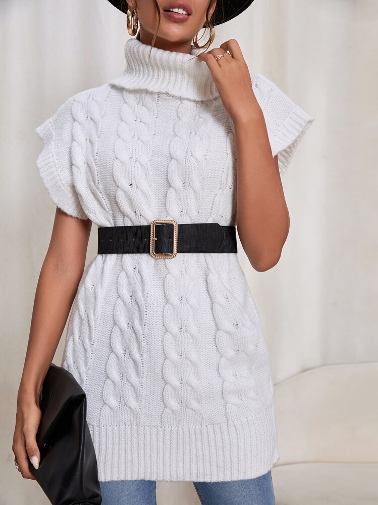 SHEIN Unity Cable Knit High Neck Knit Top - White - View 1