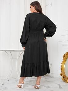 Plus Shirred Waist Flounce Sleeve Ruffle Hem Dress