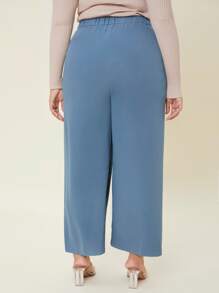 SHEIN Quần Plus Size Túi Dây kéo màu trơn Thanh lịch - Màu xanh lam - Xem 2