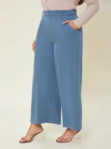 SHEIN Quần Plus Size Túi Dây kéo màu trơn Thanh lịch - Màu xanh lam - Xem 3