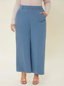 SHEIN Quần Plus Size Túi Dây kéo màu trơn Thanh lịch - Màu xanh lam - Xem 4