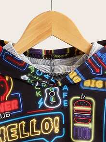 SHEIN Young Boys Letter & Graphic Print Sweatshirt - Black - View 4